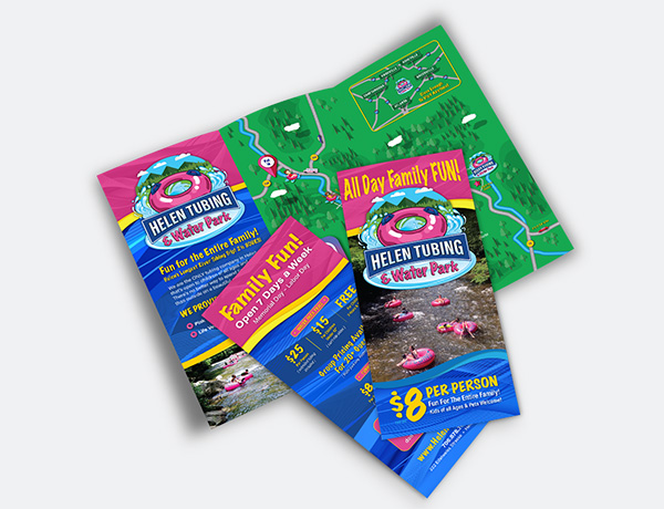 Helen Tubing and Water Park Rack Card Tri-Fold & Logo.