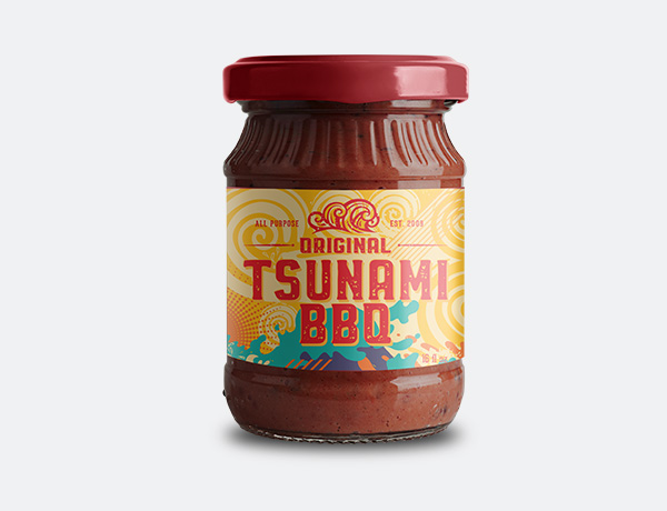 Tsunami BBQ Sauce Label Design.